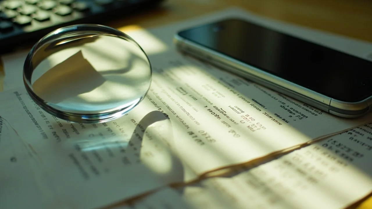 Magnifying glass over blank offer cards during a terms check
