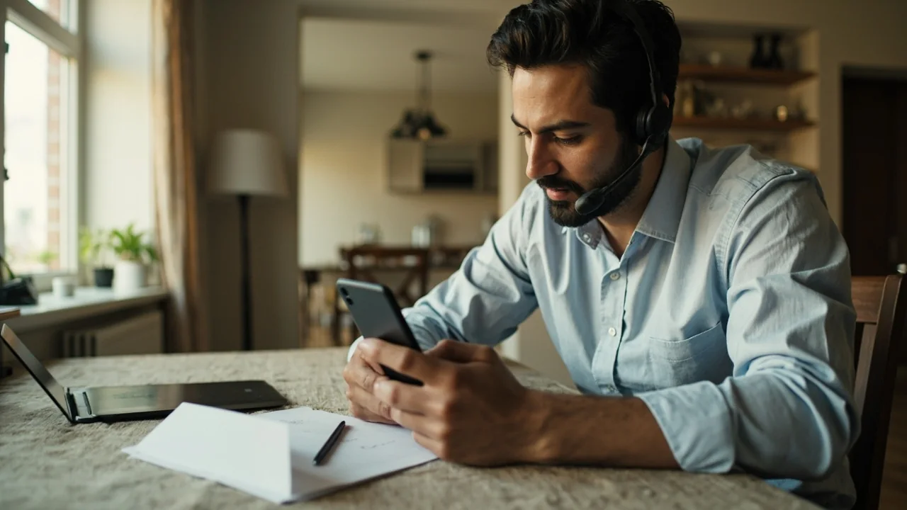 Reader arranging a phone and issue notes before contacting support