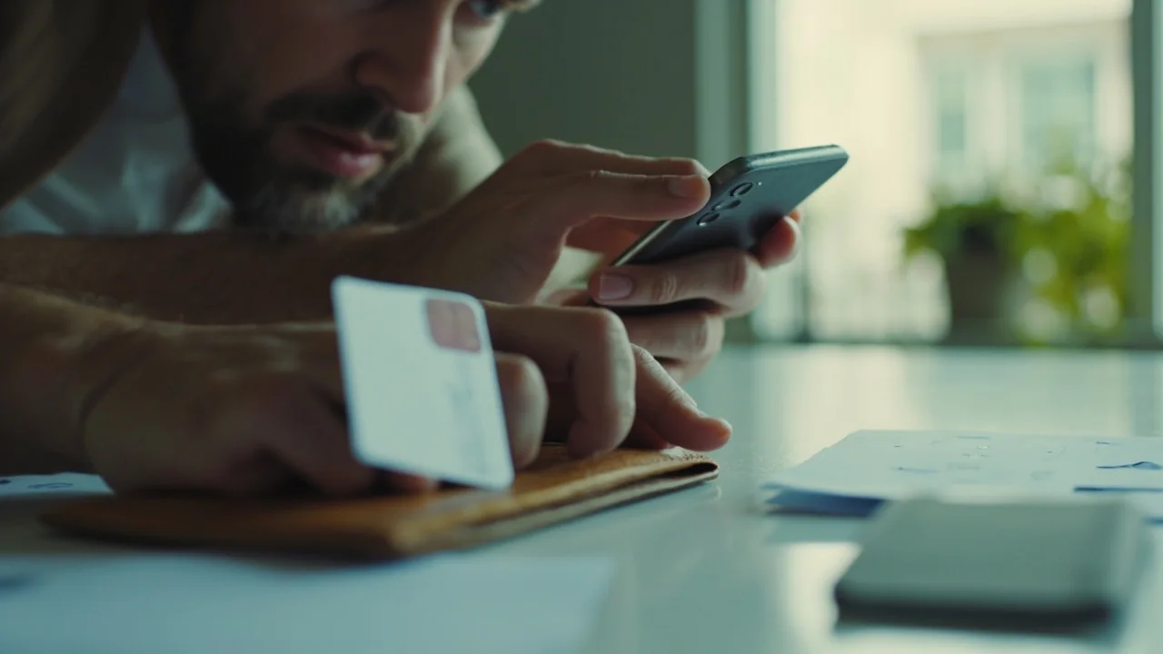 Account holder checking identity and bank records before a transfer